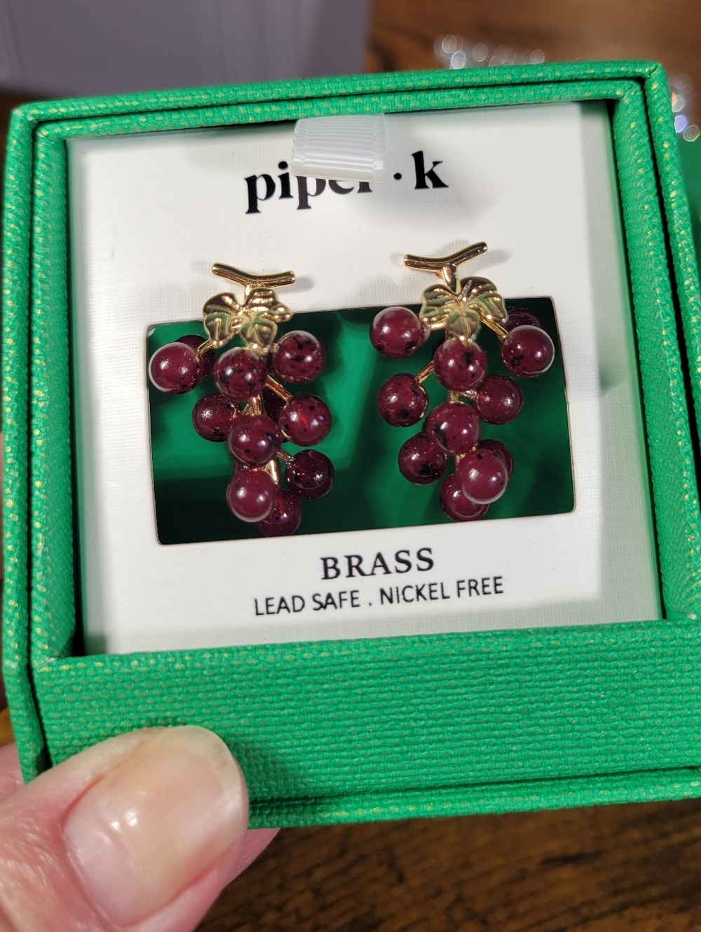 Piper k. purple Beaded Grape Cluster Stud Earrings with brass Leaves